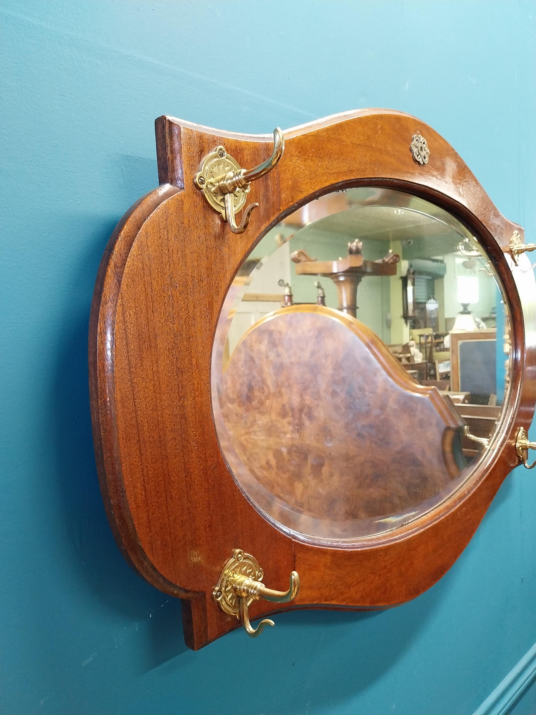 1950s mahogany hat and coat stand wall hanging mirror {62 cm H x 87 cm W x 10 cm D}. - Image 3 of 3