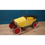 Vintage metal child's pedal car {65 cm H x 106 cm W x 50 cm D}.