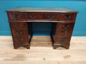 Good quality mahogany pedestal desk with inset leather top {80 cm H x 120 cm W x 60 cm D}.