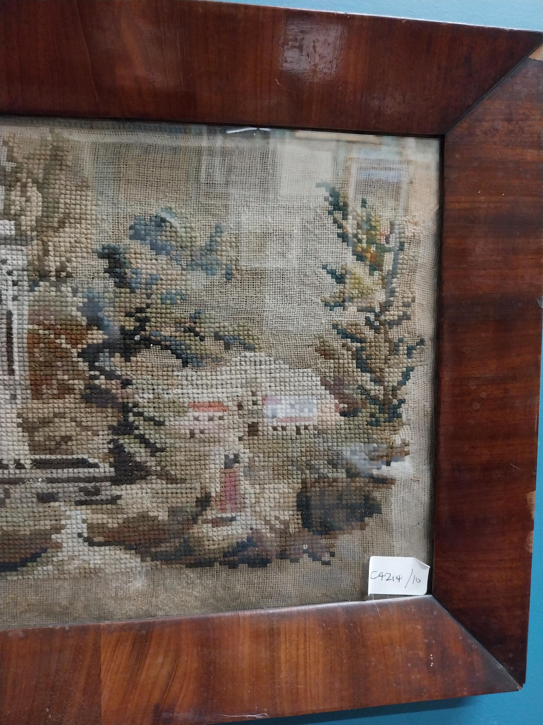 19th C. tapestry mounted in rosewood frame [35 cm H x 44 cm W]. - Image 3 of 3