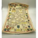 Rare Prison Art hand drawn Map of Ireland depicting the City Crests, Abbeys, Cathedrals, Castles &