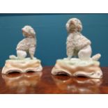Pair of early 20th C. French ceramic models of Poodles {13 cm H x 10 cm W x 7 cm D}.