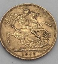 Edward VII gold sovereign. 1909.