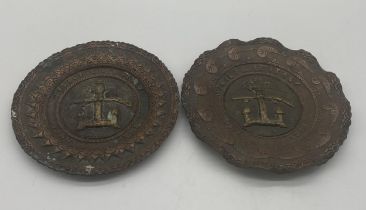 Pair of American Battalion Victory campaign plates - Sicily Italy 1943 - 44. { 16cm Dia }