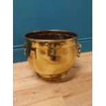 Good quality Victorian brass jardinière with lions mask handles {26 cm H x 36 cm Dia.}.