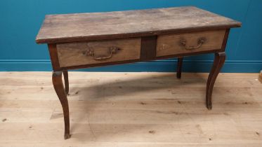 19th C. French walnut side table with two drawers raised on cabriole legs {76 cm H x 128 cm W x 62