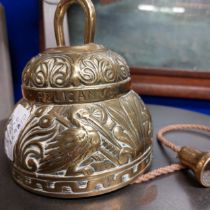 Oriental brass bell {Bell: 14cm H x 13cm Dia.}