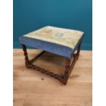 Victorian walnut over sized stool with upholstered tapestry seat raised on barley twist legs {50