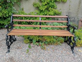 Cast aluminium dog head garden bench with wooden slats {H 75cm x W 148cm x D 60cm }.