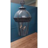 Good quality bronzed metal hall lantern with concave glass panels in the Georgian manner {130 cm H x