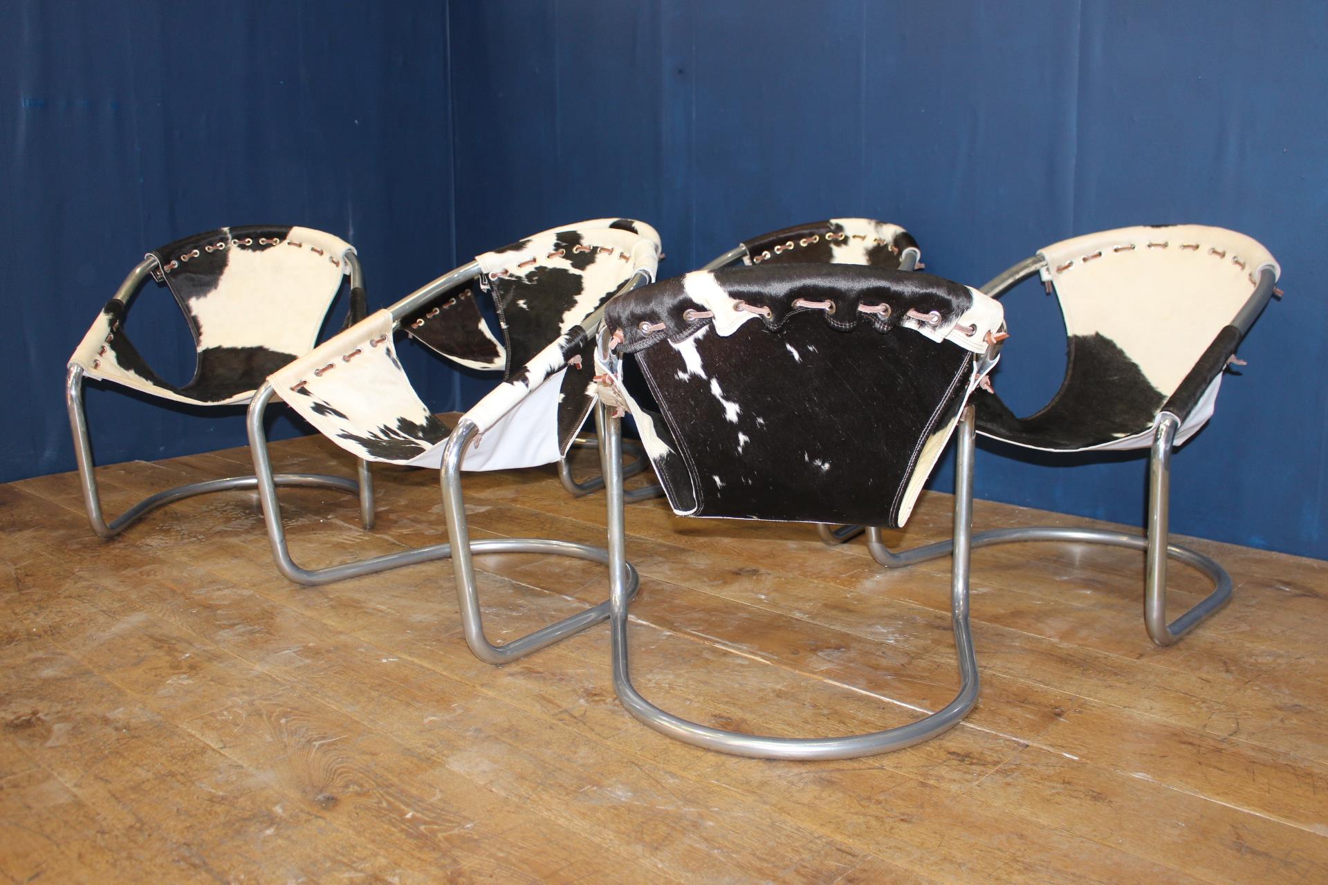 Set of six Retro cowhide and chrome tub chairs {H 68cm x W 64cm x D 50cm }. - Image 3 of 6