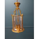 Brass and glass hall lantern. {90 cm H x 23 cm Dia.}.