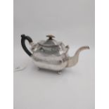 Irish Georgian silver teapot with bright cut pattern, scalloped gadroon rim, applied shells,