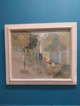 Early 20th C. framed oil on canvas Town Scene. {64 cm H x 76 cm W}.