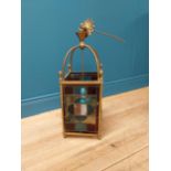 Good quality 19th C. brass hall lantern with leaded glass panels {67 cm H x 24 cm W x 24 cm D}.