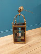 Good quality 19th C. brass hall lantern with leaded glass panels {67 cm H x 24 cm W x 24 cm D}.