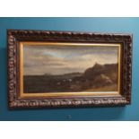 19th C. oil on canvas in carved wooden frame - Seascape. {46 cm H x 78 cm W}.