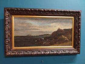 19th C. oil on canvas in carved wooden frame - Seascape. {46 cm H x 78 cm W}.