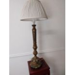 Italian gilt and painted pine table lamp with cloth shade {102 cm H x 40 cm Dia.}.