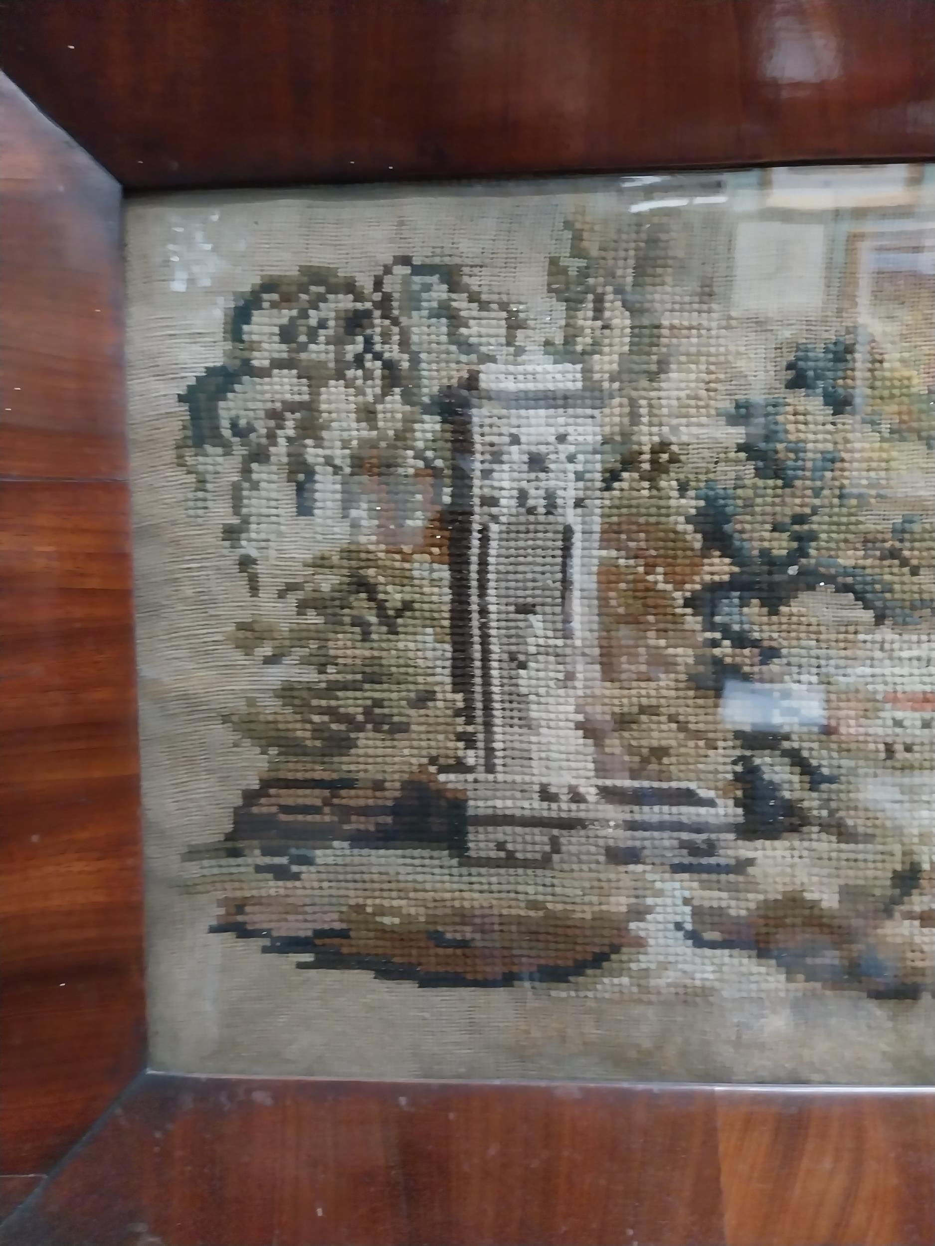 19th C. tapestry mounted in rosewood frame [35 cm H x 44 cm W]. - Image 2 of 3