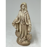 Resin statue of Our lady damaged {H 120cm x W 55cm x D 30cm }.