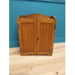 Edwardian oak wall hanging office cabinet with fitted interior. {73 cm H x 58 cm W x 29 cm D}