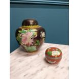 Two early 20th C. cloisonne lidded vases {16 cm H x 14 cm Dia and 5 cm H x 6 cm Dia.}.