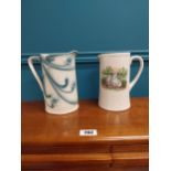 Decorative floral ceramic jug and another depicting Swan. {20 cm H x 19 cm W x 12 cm D} and {20 cm H