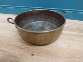 19th C. brass preserving pan with wrought iron handles. {18 cm H x 58 cm W x 49 cm D}.