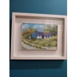 Framed oil on board - Old Sheds Spring - O M Murphy. {45 cm H x 54 cm W}