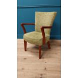 1950s mahogany and upholstered armchair raised on square tapered legs {84 cm H x 56 cm W x 50 cm