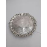 Queen Anne Irish Silver Salver, shaped circular, the centre engraved with coat-of-arms, motto and