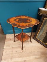 19th C. pokerwork table with shaped top on shaped platform raised on four tapered legs. {73 cm H x