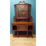Edwardian mahogany and satinwood inlaid chiffonier with single glazed door above long drawer and