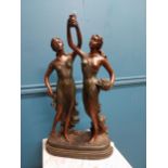Resin sculpture of two Grecian ladies {60 cm H 34 cm W x 17 cm D}.