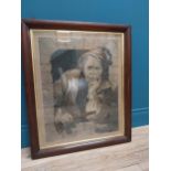 19th C. framed coloured print of Gentleman mounted on rosewood frame. {73 cm H x 60 cm W}