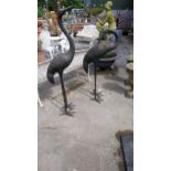 Pair of good quality bronze Storks {150 cm H x 40 cm W x 60 cm D and 123 cm H x 40 cm W x 60 cm