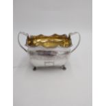 Irish Georgian gilded silver sugar bowl of rectangular form with bright cut decoration, scalloped