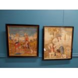 Framed Victorian tapestry of Sailor and Child {48 cm H x 47 cm W} and framed tapestry of Lady and