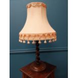 1950s oak barley twist table lamp with cloth shade {62 cm H x 37 cm Dia.}.