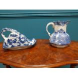 Mason's blue and white patent Ironstone china jug and blue and white ceramic cheese dish no makers