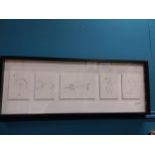 Framed set of five abstract animal prints Flamingo, Horse, Dog, Penguin and Chick - Pablo