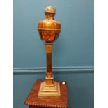Victorian brass column oil lamp with copper bowl {58 cm H x 16 cm W x 16 cm D}.