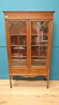 Good quality Edwardian mahogany and satinwood inlaid display cabinet with two glazed doors above two