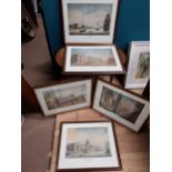 Set of five framed coloured prints of Dublin Scenes. {44 cm H x 54 cm W}.