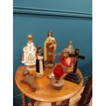 Miscellaneous lot of religious items including statues of Child of Prague, St Bridget, Our Lady
