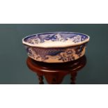 Early 20th C. blue and white willow pattern Ironstone bowl {8 cm H x 29 cm Dia.}.