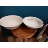 Second period ceramic Belleek bowl and another both with damage. {15 cm H x 30 cm Dia. Approx}.