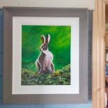 Framed acrylic on board - A Rabbit, signed Kate. {45 cm H x 40 cm W}.
