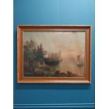 Early 20th C. framed coloured print Venetian Scene mounted on walnut frame. {66 cm H x 85 cm W}.